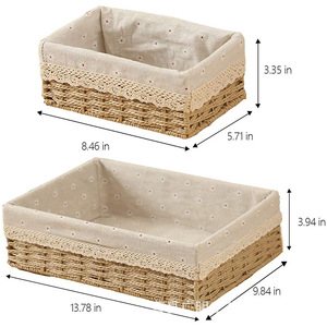 Cesta de Almacenamiento Tejida Rectangular de Tela de Algodón Marrón Claro, Ecológica, Organizador de Oficina, Organizador de Escritorio - Product Image 2