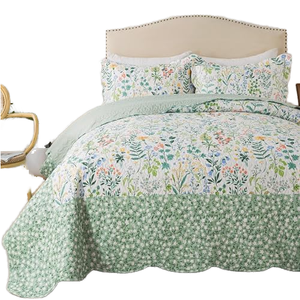 HoneiLife California King Juego de edredón <span class=keywords><strong>Colcha</strong></span> de microfibra de 3 piezas <span class=keywords><strong>Verde</strong></span> Blanco Patrón floral Extra grande 120x120 Todas las estaciones - Product Image 1