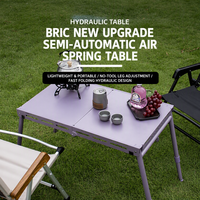 Table de camping pliante à levage hydraulique réglable, personnalisable OEM, légère, avec ressort pneumatique, portable, pour pique-nique et randonnée en extérieur