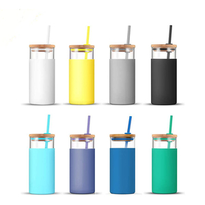 20oz Eco amistoso BPA libre de silicona manga protectora Borosili vaso vaso de agua botella de paja tapa de bamb. - Product Image 5