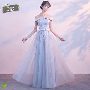 S04 nouvelle mode Style différent longue robe de soirée bleue hôte Banquet hors épaule Satin demoiselles d'honneur robes pour demoiselle d'honneur - Product Image 3
