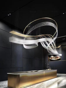 Luz de techo de diseño de lujo moderno, tira de cristal giratoria grande, araña colgante de cristal Irregular artística para el hogar, Villa, dúplex - Product Image 5