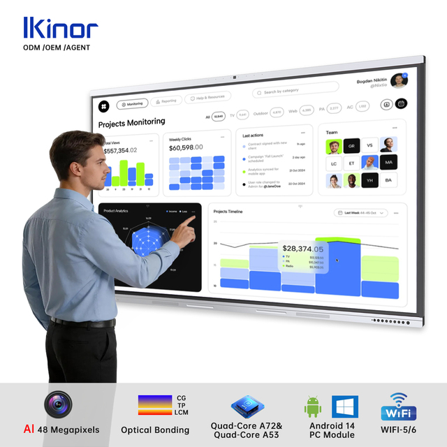 Infrared 40-Point Touch Interactive Panel | 65 75 86 Inch 4K Smart Board with Mobile Stand  for School & Training Center