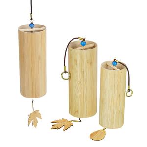 Carillón de viento con manivela manual de bambú de origen de fábrica, cordón colgante de diseño de troncos simples para grabado de cajas de artesanía de <span class=keywords><strong>madera</strong></span> para interiores/exteriores - Product Image 1