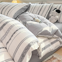 Ensemble de literie 4 pièces en coton 100% à rayures verticales, housse de couette minimaliste à rayures florales avec drap plat/drap-housse en option