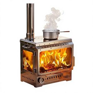Poêle à bois portable en acier inoxydable <span class=keywords><strong>de</strong></span> qualité supérieure avec fenêtre <span class=keywords><strong>de</strong></span> visualisation en verre sur 3 côtés, pour tente, barbecue, pêche et rassemblements - Product Image 1