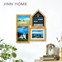 Bingkai Foto Kolase Galeri Kayu Bambu Modern Ramah Lingkungan 4pcs Jinn Home, Dapat Disesuaikan dengan Logo, Hiasan Dinding Rumah
