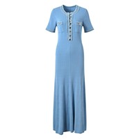 Luxe qualité été robe de soirée nouveau Sexy a-ligne conception col rond manches courtes Slim Fit décontracté fête tricoté plaine teint Simple