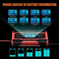 Chargeur de batterie automobile 12V 24V, chargeur d'entretien pour batterie de moto, chargeur intelligent entièrement automatique 10A pour batterie de voiture