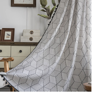 Rideau en toile BOHO, voile en coton à rayures, imprimés classiques, texture de toile, rideau de porte, décoration murale, style bohème européen avec pompon - Product Image 6