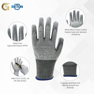Guantes Resistentes a Cortes con Palma Reforzada, para Hombre y Mujer, Ambidiestros, Recubiertos de Poliéster y <span class=keywords><strong>PU</strong></span>, que Absorben la Humedad, 26 cm, para Trabajos de Pulido - Product Image 3