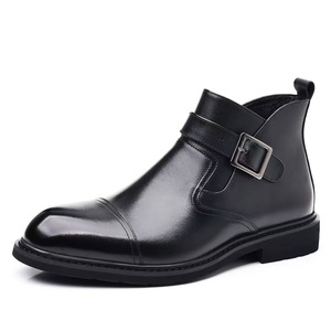 Botas de Vestir de Cuero Genuino para Hombre, con Hebilla y Correa, Punta Redonda, Color Sólido, para Oficina, Otoño - Product Image 5