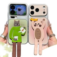 Funda de Teléfono con Diseño de Gato Adorable y Electrochapado, Soporte Giratorio para iPhone 17 Air 16 Pro Max 15 Plus 14 13 12, Cubierta Moderna