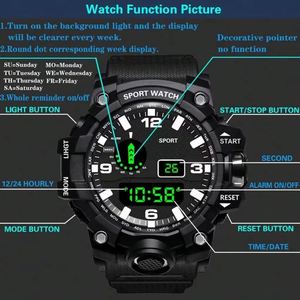 Venta caliente S8012 reloj digital analógico deportes choque impermeable alarma luminosa reloj negro barato hombres - Product Image 2