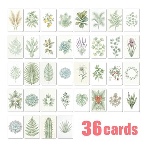 36 cartes de vœux avec motif végétal aquarelle frais, papier couché estampé à chaud, décoration artistique rétro florale pour journal - Product Image 1