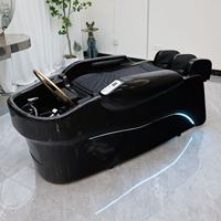 Lujosa Cama de Lavado de Cabello con Circulación de Agua para Spa Capilar - Unidad Profesional Eléctrica de Lavado de Cabeza para Salón con Luz Ambiental LED y Masaje