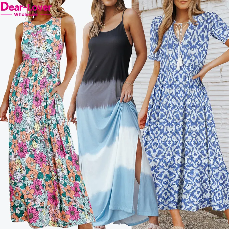 Dear-Lover Private Label 2023 Women Clothing High Quality Floral Print Ruffled Chiffon Maxi Long Dresses Women Lady Elegant