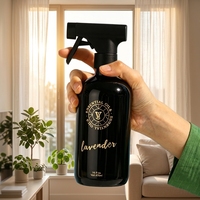 Diffuseur d'ambiance 16 oz, flacon pulvérisateur noir, flacon rond Boston 500 ml, flacons pulvérisateurs en verre de luxe pour la pièce et les textiles, avec pulvérisateur à gâchette