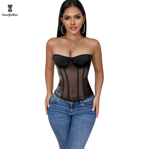 Reggiseno traslucido nero da donna <span class=keywords><strong>Vintage</strong></span> gotico in tessuto sottile Bustier Shaper <span class=keywords><strong>Lingerie</strong></span> Sexy scava fuori la parte superiore del corsetto con coppa imbottita - Product Image 4