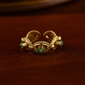 Fashion <b>Rings</b> 316L Stainless Steel PVD Gold Plating Green Gemstone Eye Design <b>Statement</b> Jewelry - Product Image 3