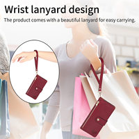 Étui de luxe en cuir PU pour iPhone 17 Pro Max, motif litchi, anti-vol RFID, design portefeuille pliable, avec cordon brodé