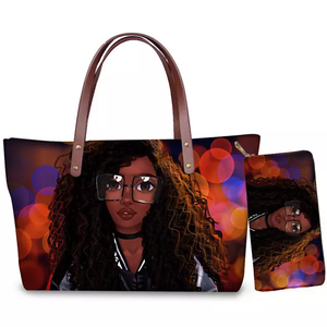 Bolso de mano con estampado de <span class=keywords><strong>arte</strong></span> africano para mujer, bolsa de mano femenina de color negro, a la moda - Product Image 3