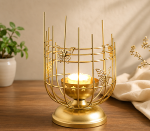 Golden <b>Butterfly</b> Iron Metal Flameless Tea <b>Light</b> Candle Holder Decorative Tabletop Lantern Christmas Elegant Home Decor Living - Product Image 1