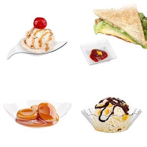 Assiettes miniatures jetables en plastique PS, noires et transparentes, pour restaurant, dégustation de desserts, cuillères incluses, prix d'usine - Product Image 1