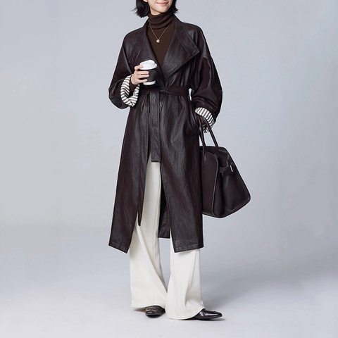 5191 New Small Stand up Collar Spliced Casual Loose Bathrobe Style Long Windbreaker