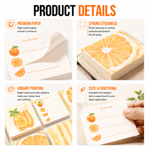 Fruit Sticky Notes Self Adhesive Lined <b>Memo</b> <b>Pad</b> Loose Leaf Notepads Fruit Theme for Classroom Office Planner Stationery Gift - Product Image 2