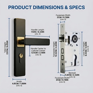 Poignée de porte mécanique haut de gamme noire et dorée en alliage de zinc, antivol, pour la sécurité domestique et la rénovation de maisons neuves - Product Image 3