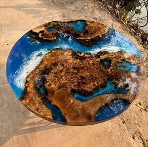 Mesa de Centro Ocean con Tablero de Madera Maciza de Burl, Superficie de Mesa de Río con Borde Natural Personalizado para Sala de Estar de Lujo - Product Image 6