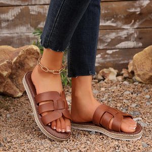 Sandales compensées grande taille pour femme, nouvelle collection été 2025, couleur unie, à enfiler, décontractées, pour l'extérieur, style international, à bout ouvert - Product Image 3