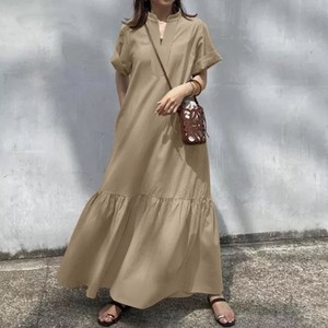 Robe longue décontractée ample à <span class=keywords><strong>col</strong></span> montant et <span class=keywords><strong>col</strong></span> en V, manches courtes, à volants, coupe trapèze, avec poches pour <span class=keywords><strong>femme</strong></span> - Product Image 6