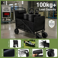 Chariot de camping pliable avec poignée réglable, base à quatre roues et dossier inclinable