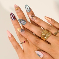 Offre Spéciale – Nouveaux Ongles Press-On en Acrylique Pastel, Motifs Rayures et Pois Macaron, Peints à la Main Tournesol, Papillon, Coccinelle
