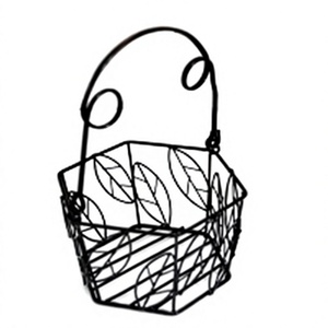 Panier de rangement décoratif hexagonal en fil métallique noir pour table, plateau de présentation, support à fruits, panier à pain - Product Image 1