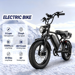 Vélo électrique tout-terrain à gros pneus, moteur 750W, batterie 48V 15Ah, suspension intégrale, pour neige, plage, montagne, route en pierres - Product Image 5