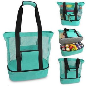 Wholesale Large Capacity Women Mesh Beach Bag Cooler Custom Insulated Dry and Wet Separation Tote Bag With Cooler - Product Image 1