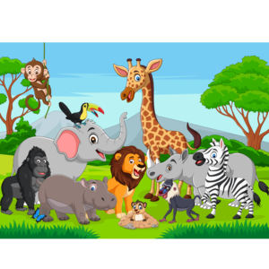 Papier peint personnalisé <span class=keywords><strong>de</strong></span> dessin animé <span class=keywords><strong>Lion</strong></span> Éléphant Singe Animal Enfants Décoration murale 3D à coller Décoration murale <span class=keywords><strong>de</strong></span> chambre d'enfant Autocollant mural - Product Image 2