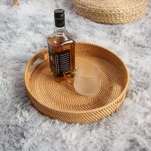 Coffee Table <strong>Tray</strong> Round Rattan Ottoman <strong>Tray</strong> Woven Serving <strong>Trays</strong> <strong>with</strong> <strong>Handles</strong> for Home and Kitchen Decorative Natural - Product Image 4