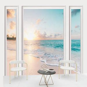 Papel pintado <span class=keywords><strong>de</strong></span> extensión visual 3D <span class=keywords><strong>ventanas</strong></span> mar playa paisaje murales - Product Image 3