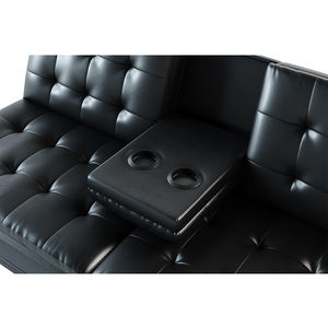 Nhà Hát Gia Đình Sofa Giường Phòng Khách Nội Thất Đen Faux Leather <span class=keywords><strong>Futon</strong></span> Với Cup Holder - Product Image 5