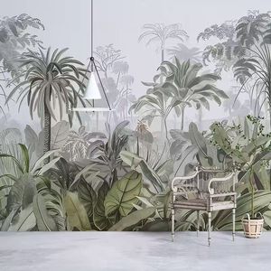 Papier peint rétro imperméable sans couture personnalisé, paysage naturel tropical <span class=keywords><strong>jungle</strong></span> et lac, décoration murale intérieure - Product Image 2