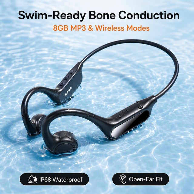 Bone Conduction Headphones IPX8 Waterproof LED Magnetic Charging 8G Local MP3 Open Ear for Sports Headset Swimming Running