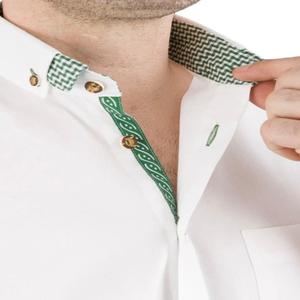 Camisa Formal Bávara para Hombre, Estilo Oktoberfest, Combinación de Colores Blanco y Verde, Corte Regular, con un Solo Bolsillo en el Pecho - Product Image 1