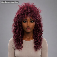 Perruque longue bouclée frisée rouge bordeaux pour femme, idéale pour les spectacles sur scène