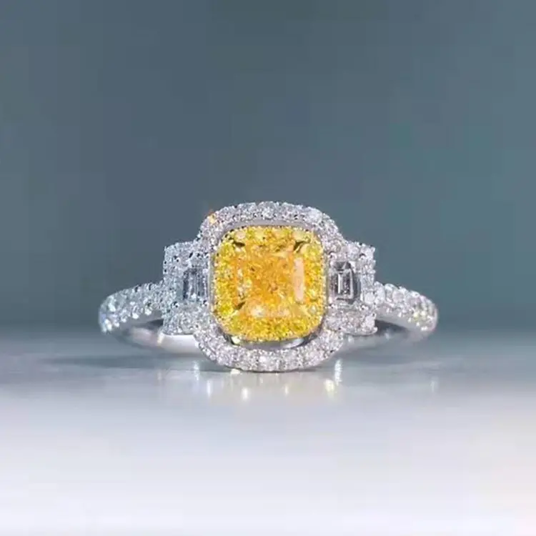 hot sale western women diamond wedding jewelry ring 18k gold 0.356ct natural fancy yellow diamond ring