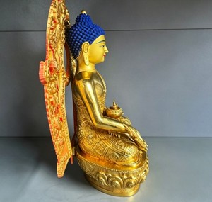 Statue <span class=keywords><strong>de</strong></span> <span class=keywords><strong>Bouddha</strong></span> <span class=keywords><strong>de</strong></span> la Guérison en laiton doré, style tibétain, statue <span class=keywords><strong>de</strong></span> Bhaisajyaguru avec plaque dorsale - Product Image 2