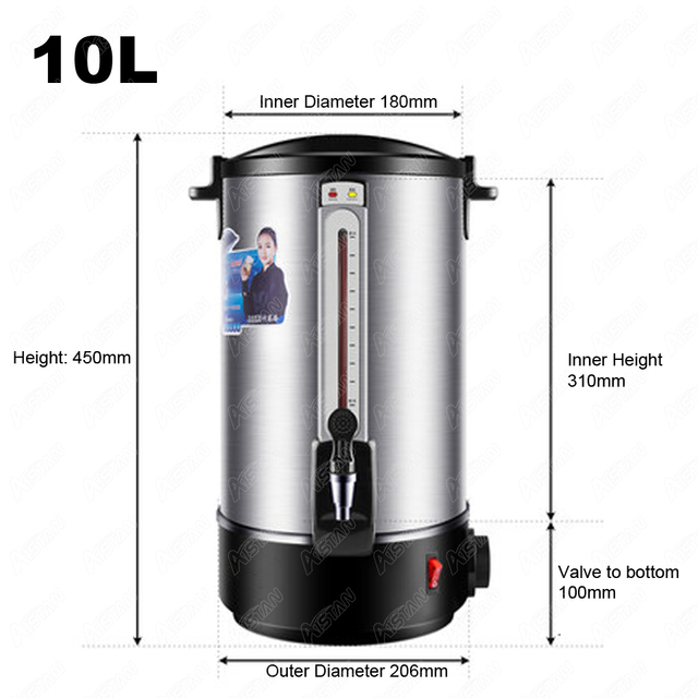 HL15K Professional 10L Electric Heating Boiler: 304 Stainless Steel for Milk Tea & Beverage Shops